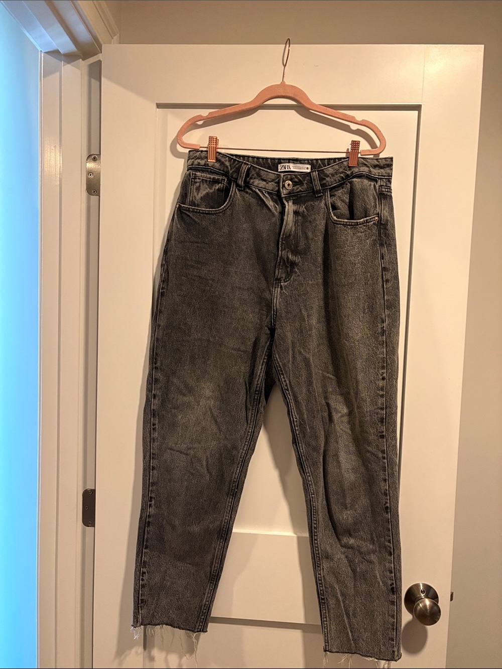 ZARA Charcoal Washed High-Rise Mom Jeans